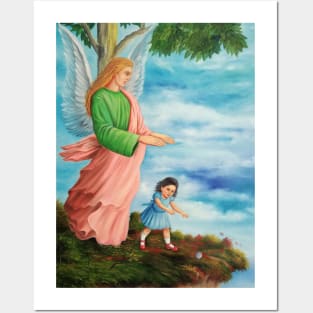 Angel protecting a child Posters and Art